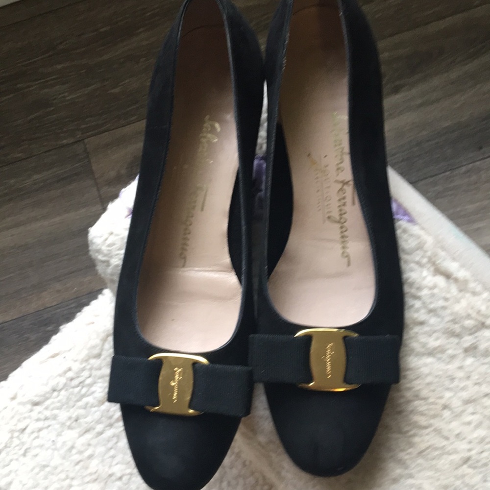 Black suede Ferragamo ladies shoes